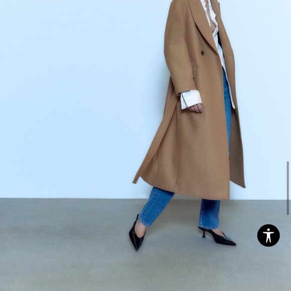 NWOT ZARA Wool blend Belted Camel Wrap Coat Bloggers Favorite - Picture 9 of 12